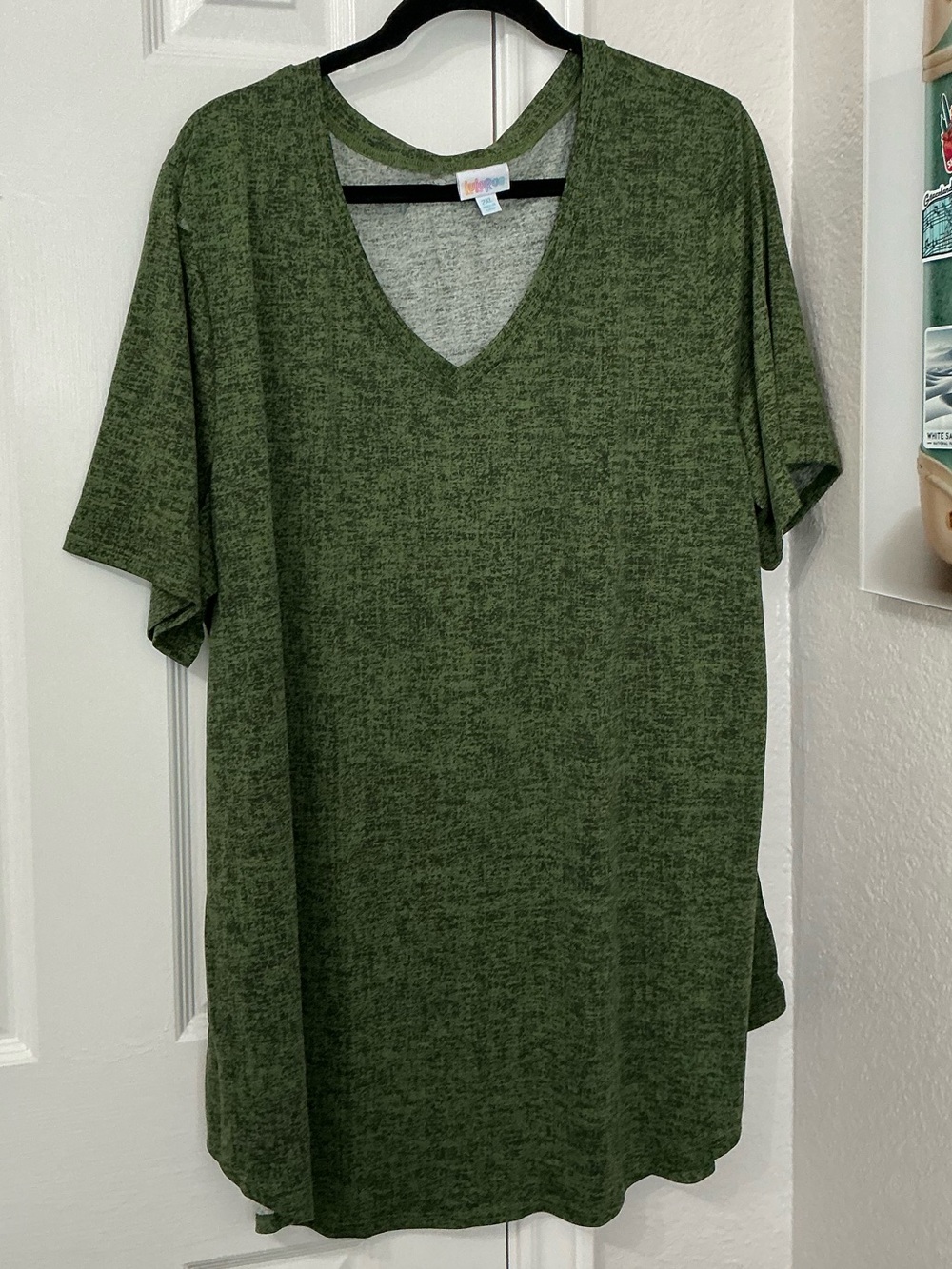 LuLaRoe Olive Green V-Neck Short Sleeve Top Iris